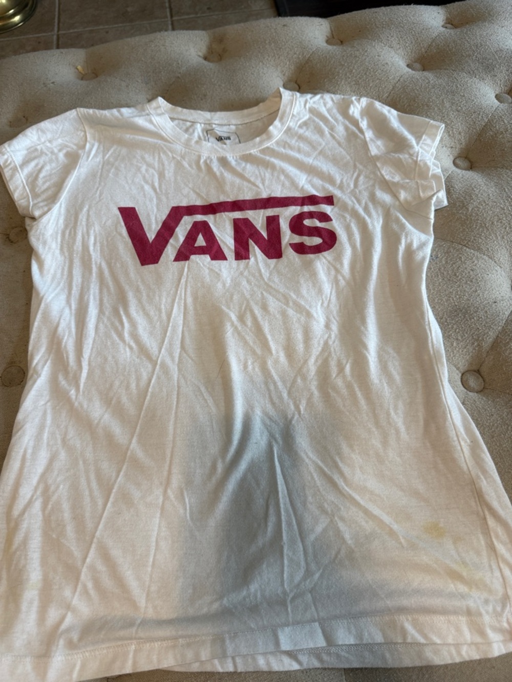 Vans White Short-Sleeve Tee with Pink Logo